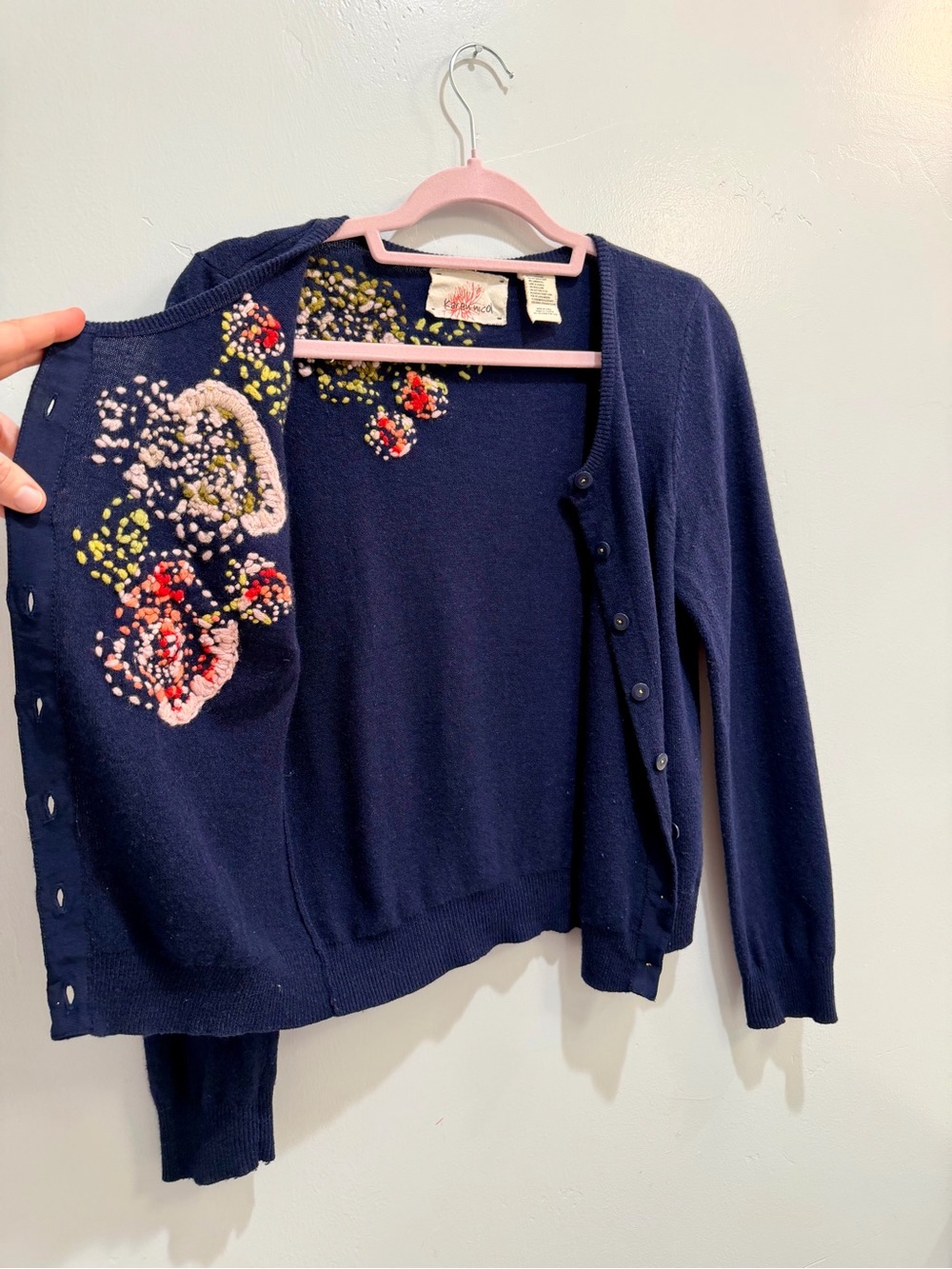 Anthropologie Anemone Bloom Embroidered Button Down Cardigan Blue Wool Twee Sz M - Picture 10 of 14